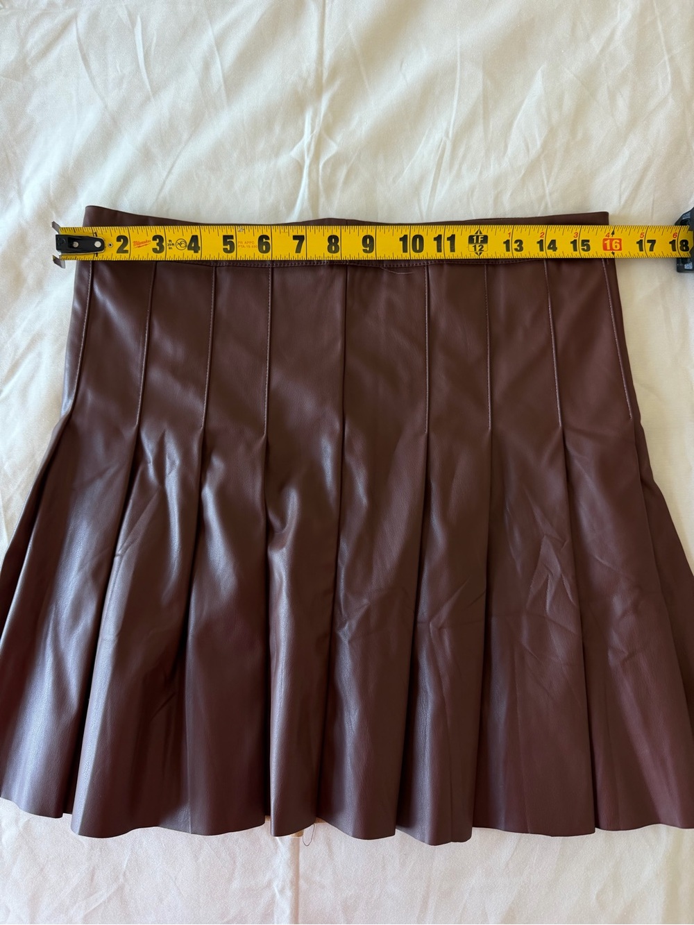 Alya Chocolate Brown Faux Leather Pleated Skater Skirt - Picture 2 of 7